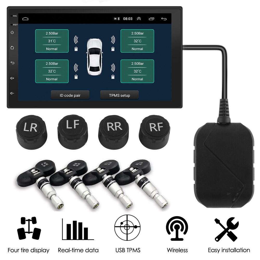 USB 3.0 TPMS for Android Car Radio DVD Player Tire Pressure Monitoring System Built-in APK with Internal External Sensor