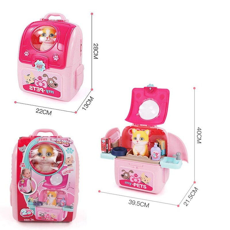 Kids Pet Pretend Play Toy Playset Simulation Portable Backpack Pet Care Toy Early Age Development Educational Toy