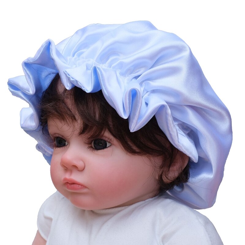 Bonnet de nuit en Satin soyeux pour bébé, Double couche réglable, Turban de nuit pour fille, couleur unie, mignon, à la ,: B-5
