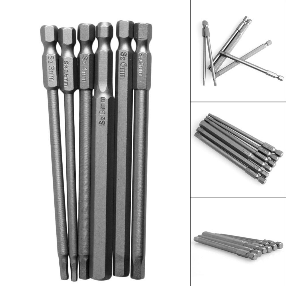 6Pcs/Set T2.5-T8 100mm Magnetic Torx Screwdriver Bits 1/4" Hex Shank