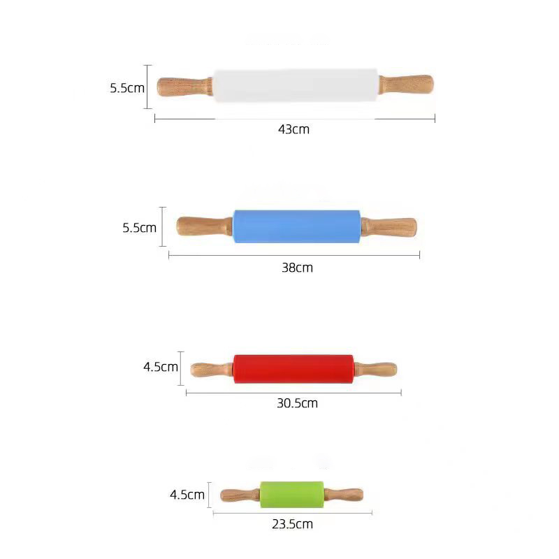 Non-Stick Silicone Rolling Pin Wooden Handle Pastry Dough Flour Roller Kitchen Cooking Baking Tool For Pasta Cookie Dough