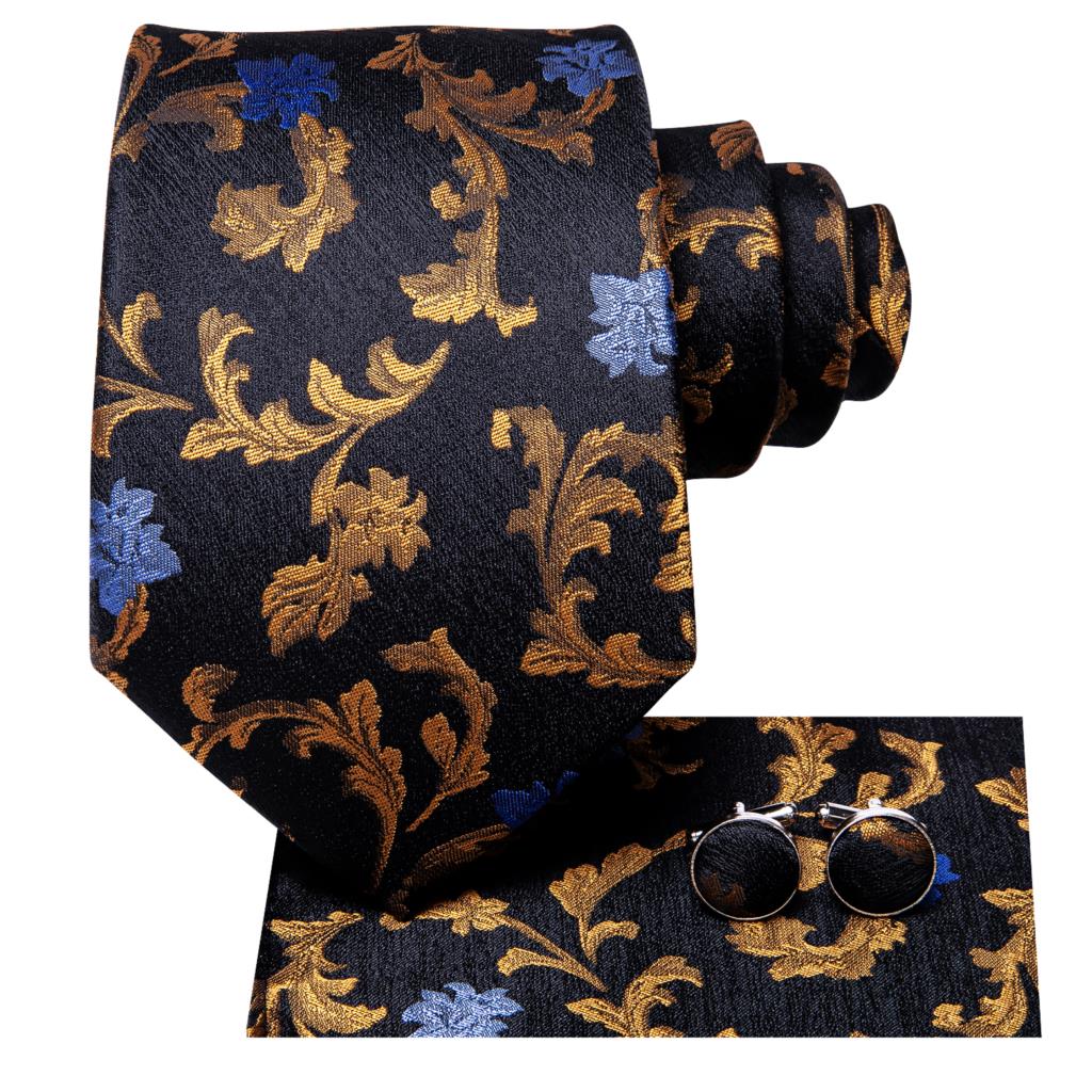 Hi-Tie-Corbata de boda de seda negra con Floral dorado para hombre, corbata de boda con de , para negocios,