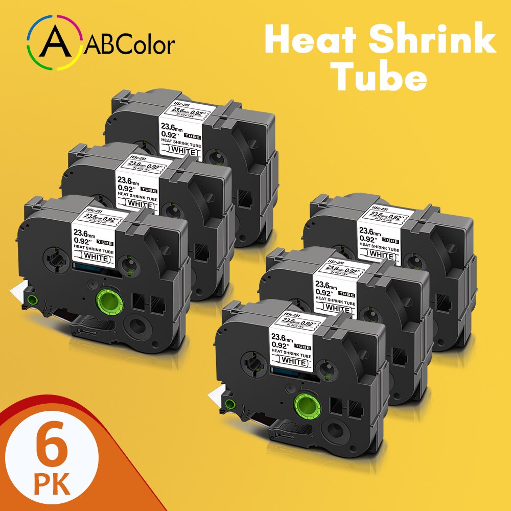 Il nero su bianco giallo per il creatore dell'etichetta di p-touch del fratello HSe-251 il nastro dell'etichetta della metropolitana termorestringente di 24mm per il HSe-651 del fratello: 6PK Black on White