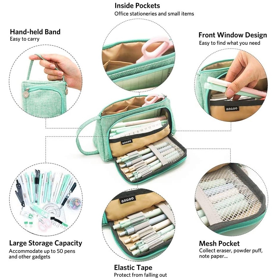Angoo [Pure] Kleur Etui, Multi Slot Pen Zak, grote Opslag Pouch Organizer Voor Briefpapier Cosmetische Reizen Portemonnee A6443
