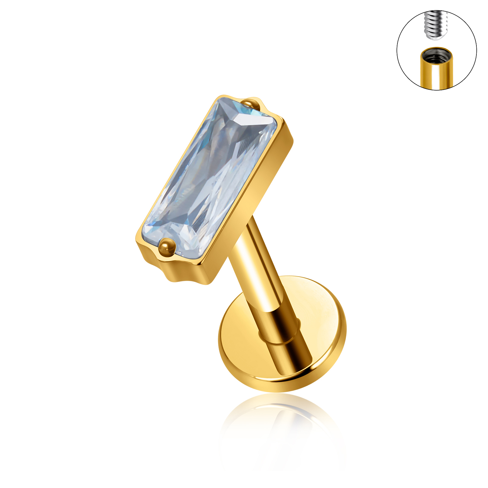 ASTM F136 Titanium EAR PIERC Triangle zirconia Paved Top Threaded Labret Studs Tragus Earrings Lip Tongue Stud Piercing Jewelry: WHITE / Rhodium Plated