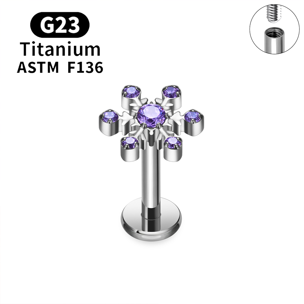 G23 Titanium Sneeuwvlok Kers Hartvorm Platte Achterkant Stud Oorbel 16G CZ Oor Tragus Kraakbeen Helix Conch Kwab piercing Sieraden