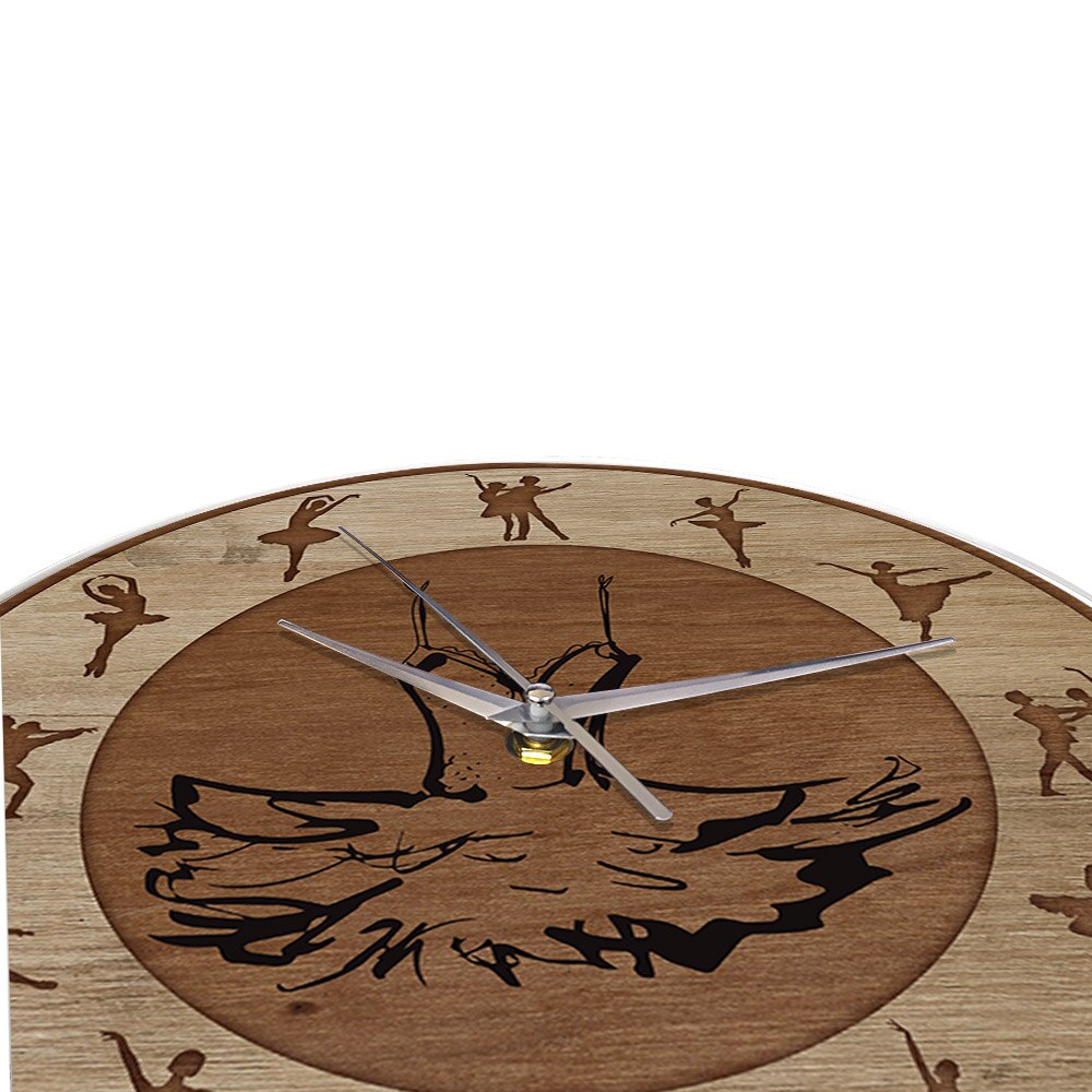 Ballet Time Ballerina Dancers Art Wood Texture Acrylic Printed Wall Clock Ballet TUTU Dress Girl Room Silent Hanging Wall Watch