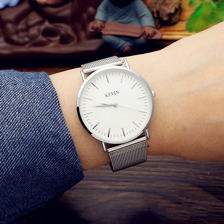 Par de relojes de acero inoxidable con correa de malla para hombre y mujer, relojes sencillos para estudiantes y escuela, reloj minimalista