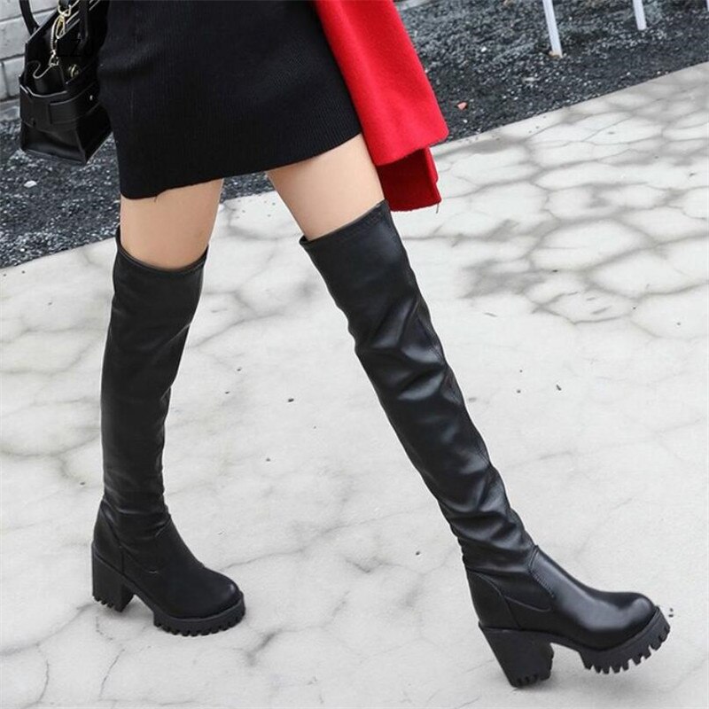 LZJ , zapatos negros para Mujer, Botas Largas, botas altas hasta el muslo, Botines de tacón alto para Mujer, Bota femenina, Botines Martin, botas para Mujer