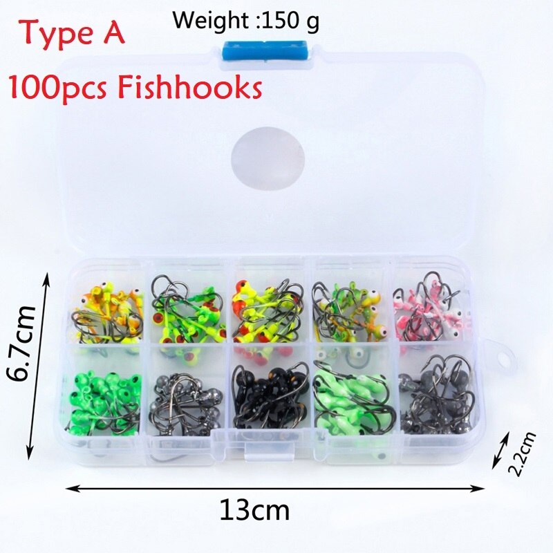 100 Stks/doos 1G/2G Multicolor Lood Hoofd Jigs Met Enkele Haak Vishaken Set Pesca Vissen Accessoires Maggot grub Zachte Lokken