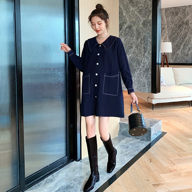 hiver femme enceinte manteau col rabattu manches longues bouton mouche maternité vestes poches maternité Outwear: L