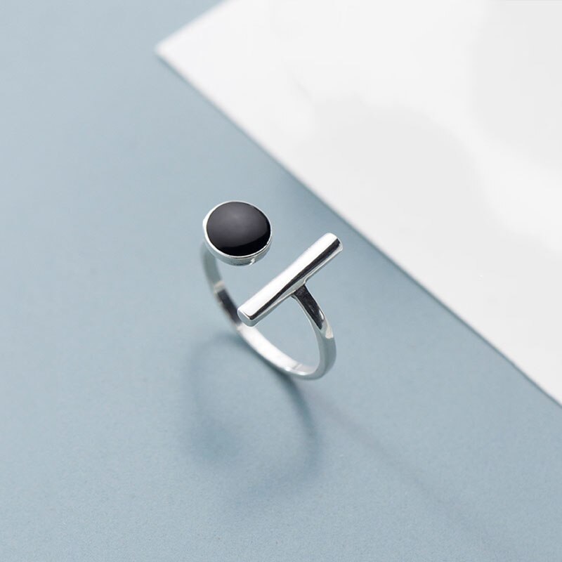 INZATT réel 925% en argent Sterling noir rond réglable anneau pour la femmes fête Fine bijoux minimaliste accessoires