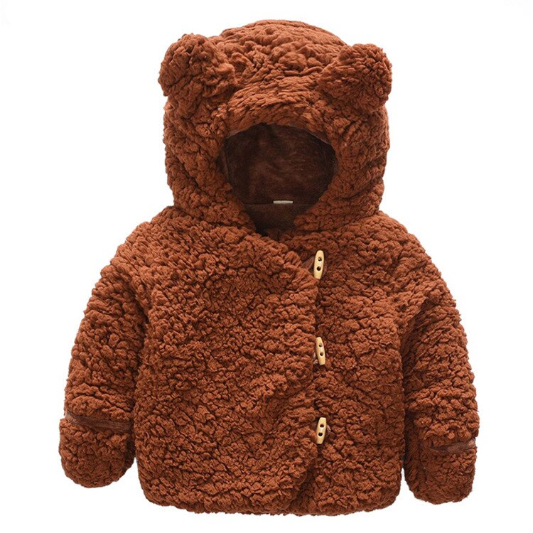 Toddler Baby Boys Girls Hooded Jackets Warm Fleece Jackets for Kids Baby Clothing: Brown / 90