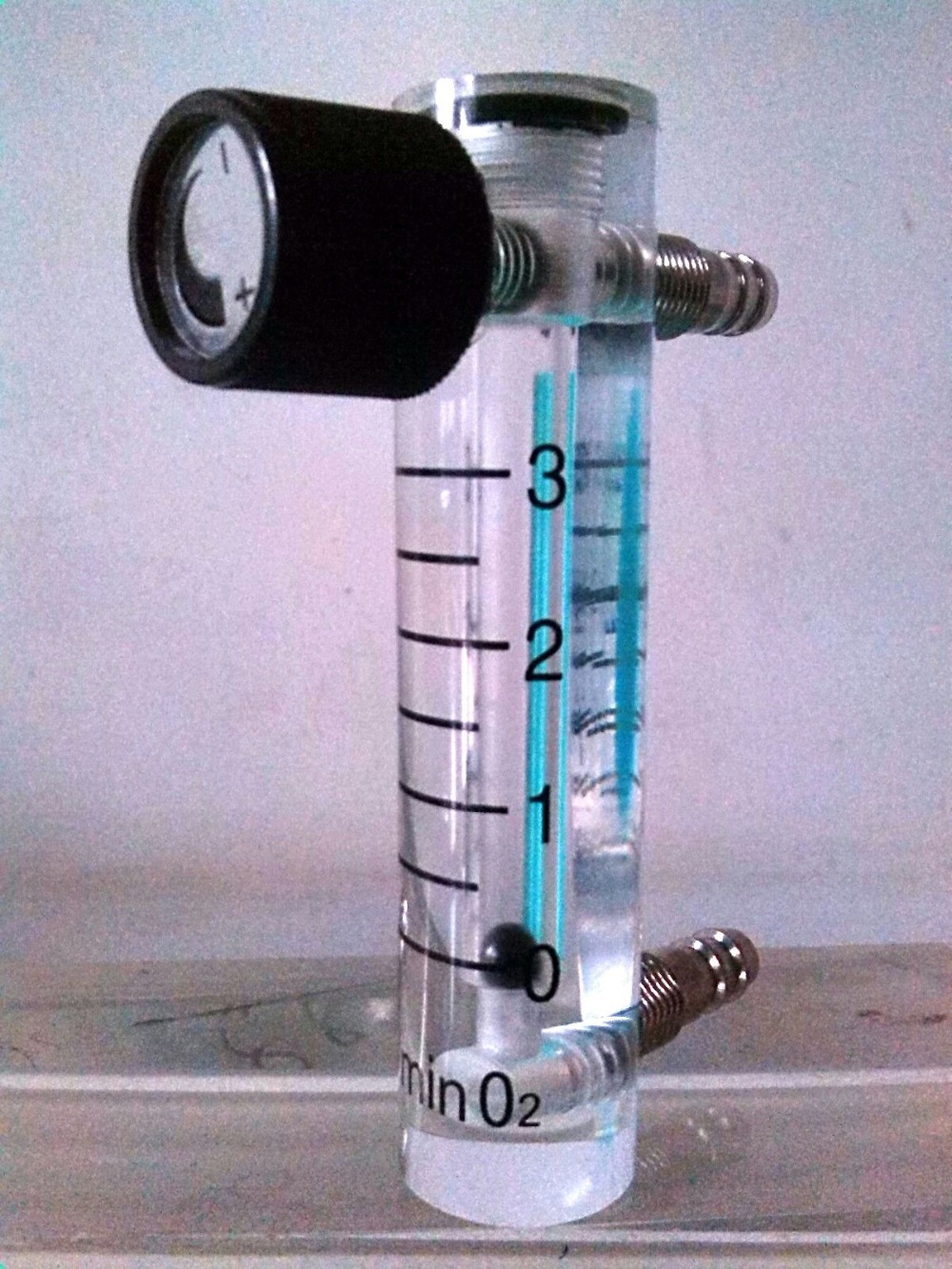 Acryl Gas Lucht Zuurstof Flowmeter Flowmeter Countor Indicator O2 Met Klep Messing Connector 0.1Mpa 0-3L/Min Hoogte 93mm