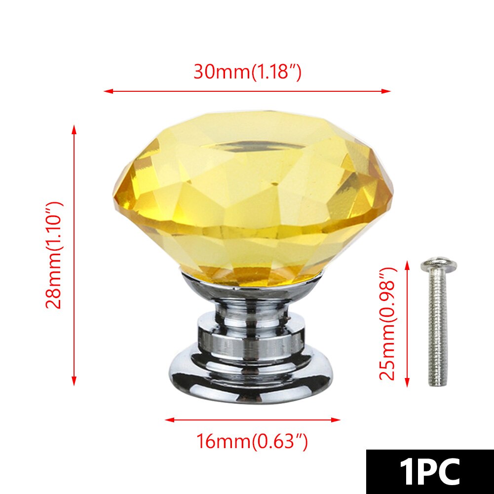 30mm Diamant Form Kristall Glas Knöpfe Schrank Zieht Schublade Knöpfe Küche Schrank Griffe Möbel Griff Hardware: Yellow