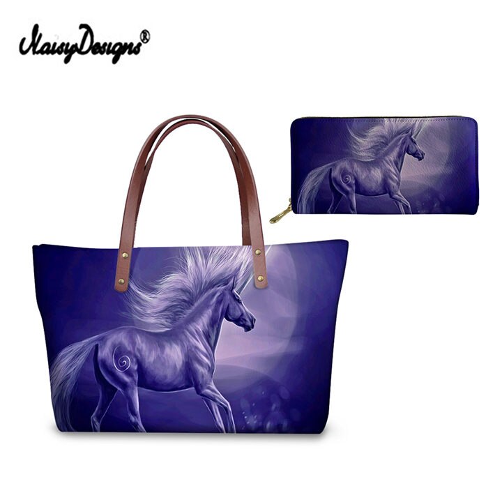 Pink Unicorn Horse Printed Women Shopping Bags Crossbody Bags Vintage Messenger Bag Leather Purse Shoulder Travel Top Tote Bags: LMF0059ALZ21