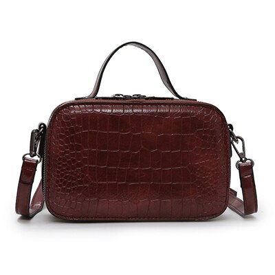 Dames patroon leren crossbody tassen kleine effen kleuren schoudertassen dames handtassen en portemonnees met handvat: Roodbruin