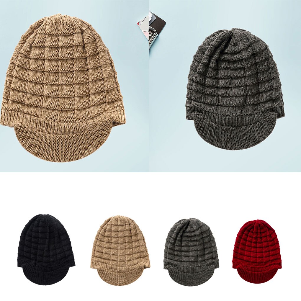 Bonnet avec visière pour femme, casquette ample et chaude, couleur unie, style décontracté, pour l&#39;hiver
