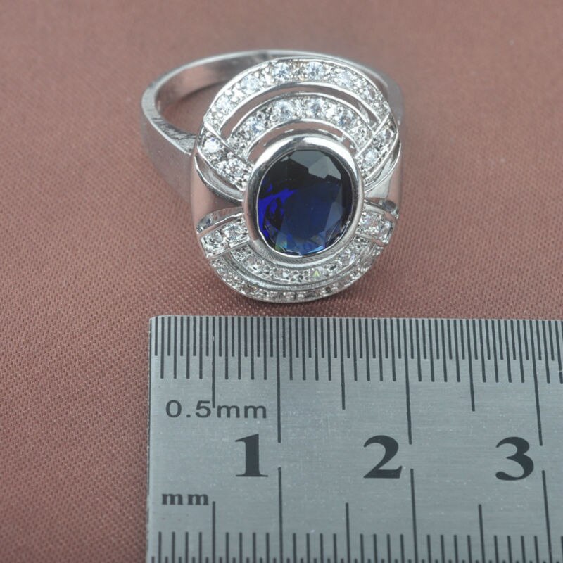 Shining Blue Zirconia Women's Silver Color Wedding Jewelry Sets Ring Necklace And Earrings Set TZ099