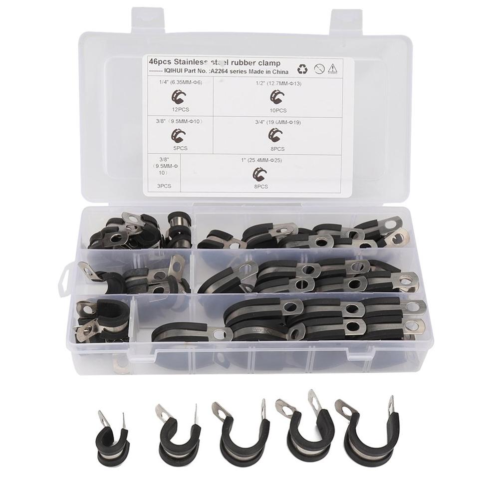 46pcs Rubber Cushioned Rvs Pijp Klemmen Kabel Klem Metalen Klem Buis Holder Auto auto Vervanging Kit