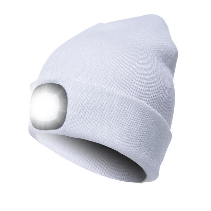 Unisex beanie led tændt kasket udendørs fiskeri løb strikket beanie hat led flash camping klatring cap vinter varm strikket hat: Hvid