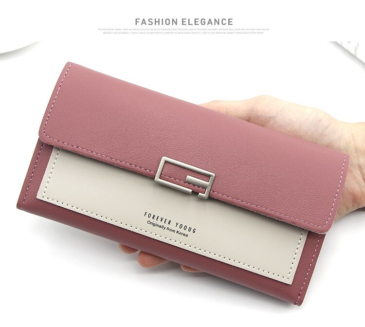 Style Long Korean Style Women's Wallet Simple Clutch Bag Tri-Fold Multi-Function Buckle Multi-Card Position Change Wallet