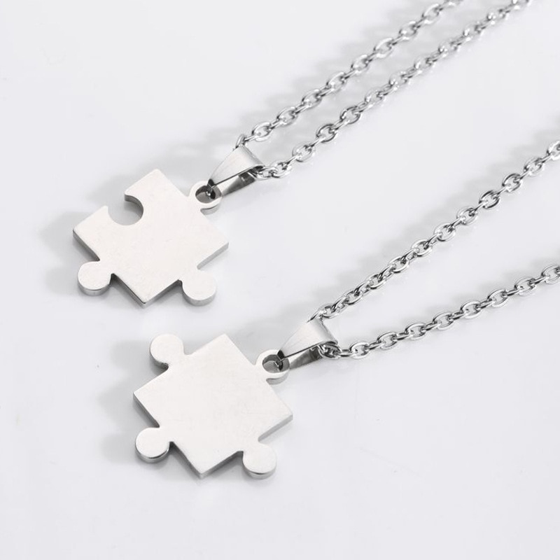 Collares con colgante de rompecabezas para parejas, joyería de la amistad, de acero inoxidable, a la , para hombres y mujeres, 1 par