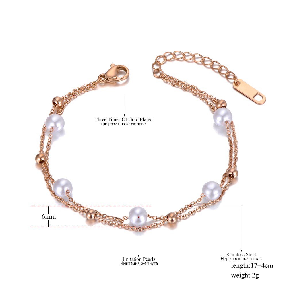 Lokaer à la Double couche blanc perle breloque Bracelets pour femme bohême acier inoxydable lien & chaîne plage Bracelet B20013