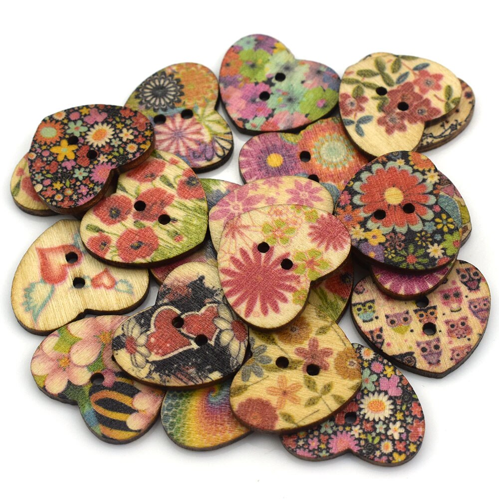 50 Stuks 25Mm Houten Knop Hartvorm 2-Hole Houten Knopen Kledingstuk Accessoires Naaien Diy Voor Baby Kleding knop Zak: Default Title