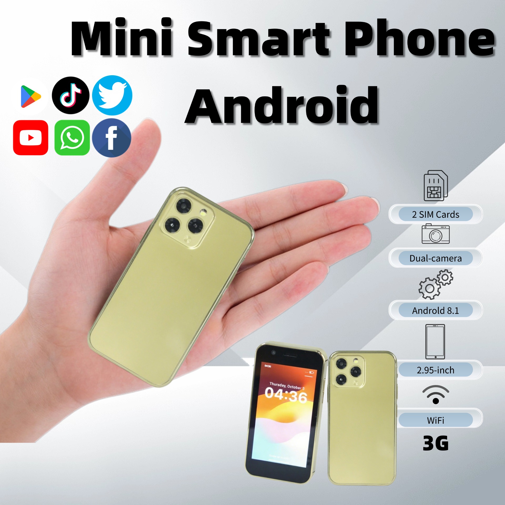 3G WCDMA Mini Smartphone für Kinder 3,0" Display Android 8.1 Play Store 16G Wifi Hotpot Dual SIM Standby Tragbares Mobiltelefon Günstig