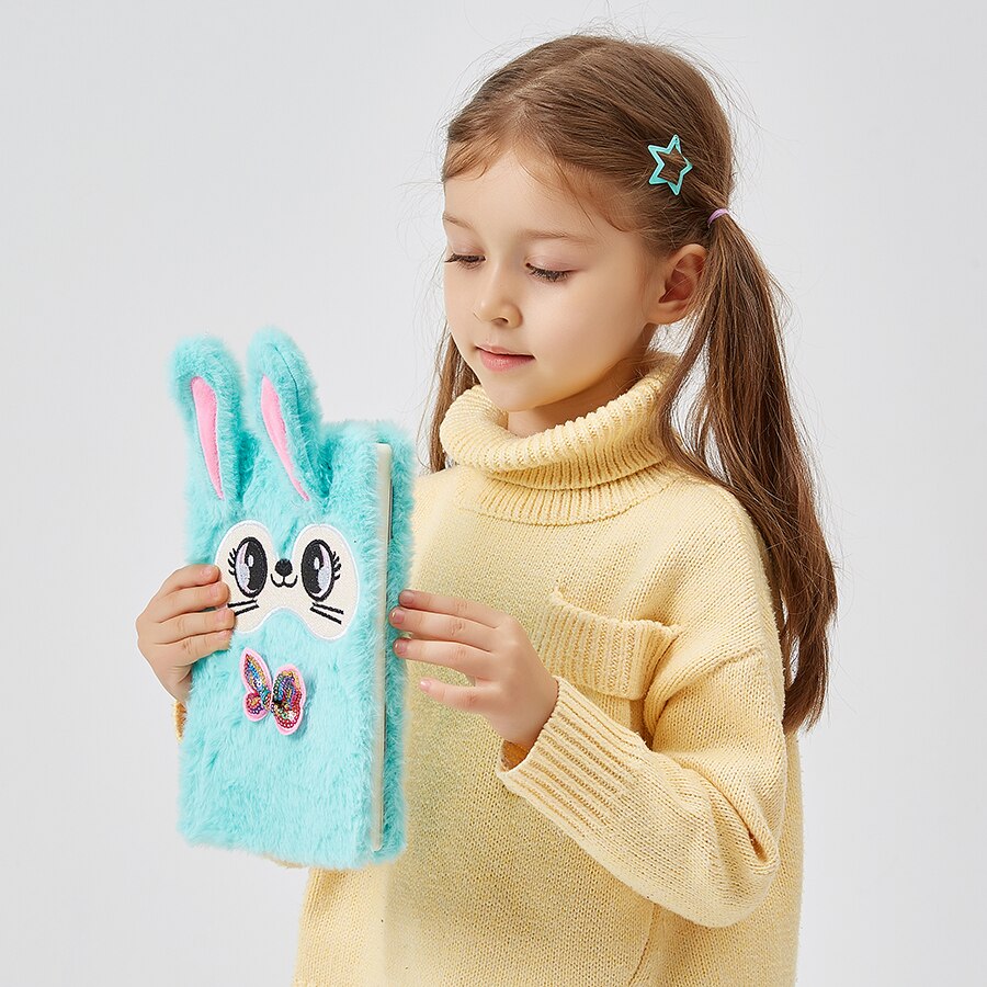 Cute Fur Rabbit Notebook For Kids A5 Diary Notepad Plush Agenda Planner Children Line Daily Note Book School Shetchbook