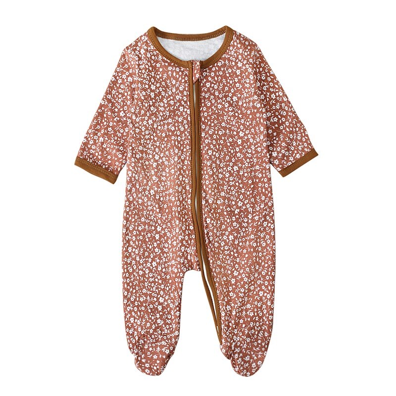 0-12M Leuke Pasgeboren Baby Jongen Meisje Lange Mouwen Rits Bloemen Romper Jumpsuit Met Footies Outfits Katoenen Kleding: B / 12m