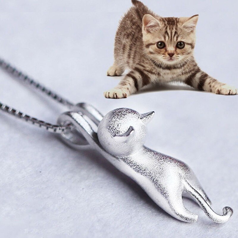 New Fashion Ladies Matte Silver Cat Pendant Solid Solid Cute Cat Cat Pendant Necklace catena clavicola