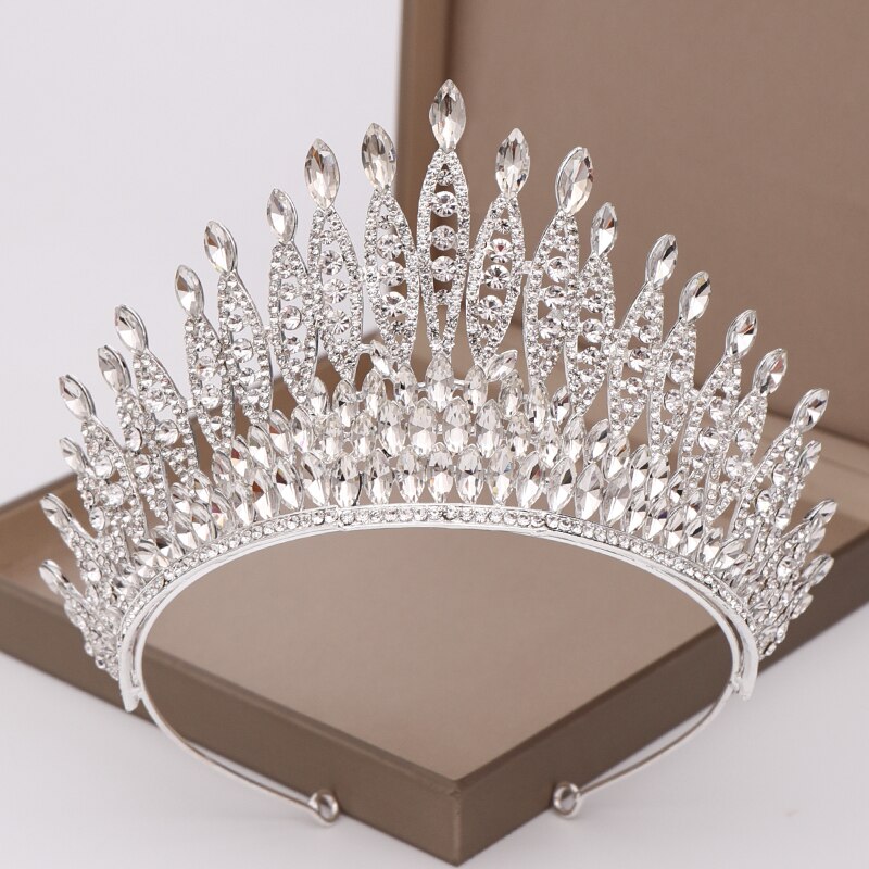 Trendy Zilver Kleur Rhinestone Crystal Queen Big Crown Bridal Tiara Vrouwen Beauty Pageant Bruids Haar Accessoires Sieraden