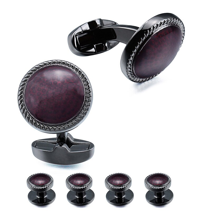 HAWSON Trendy Cufflinks and Tuxedo Studs Set for Men Round Enamel Business Wedding for Men 4 Colors Available