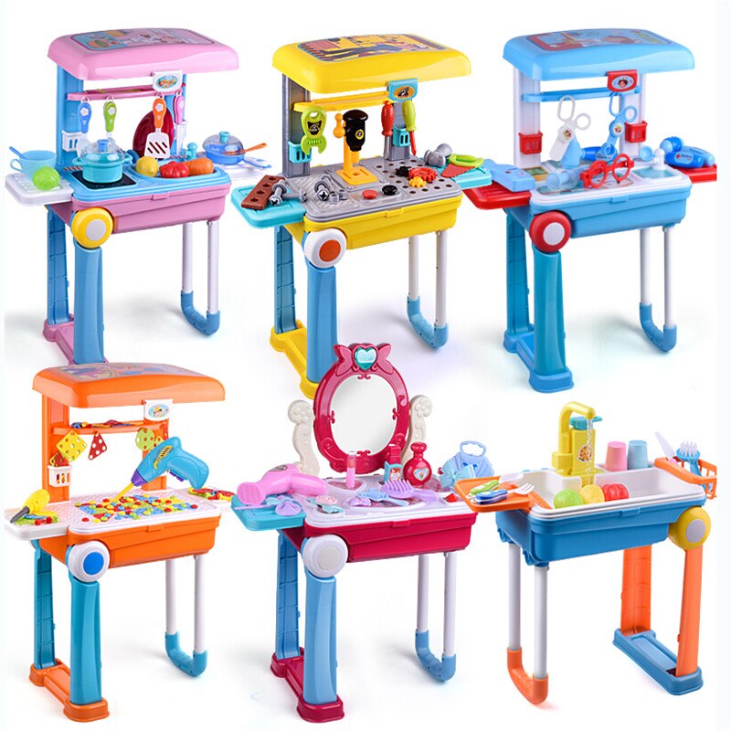 bambino del bambino Dei Bambini carrello Valigia fingere Cucina Giocattolo di Trucco Cassetta Degli Attrezzi Medico Scatola di Immagazzinaggio Gioco di Ruolo impostato di Valigie Giocattolo Regali Di Natale