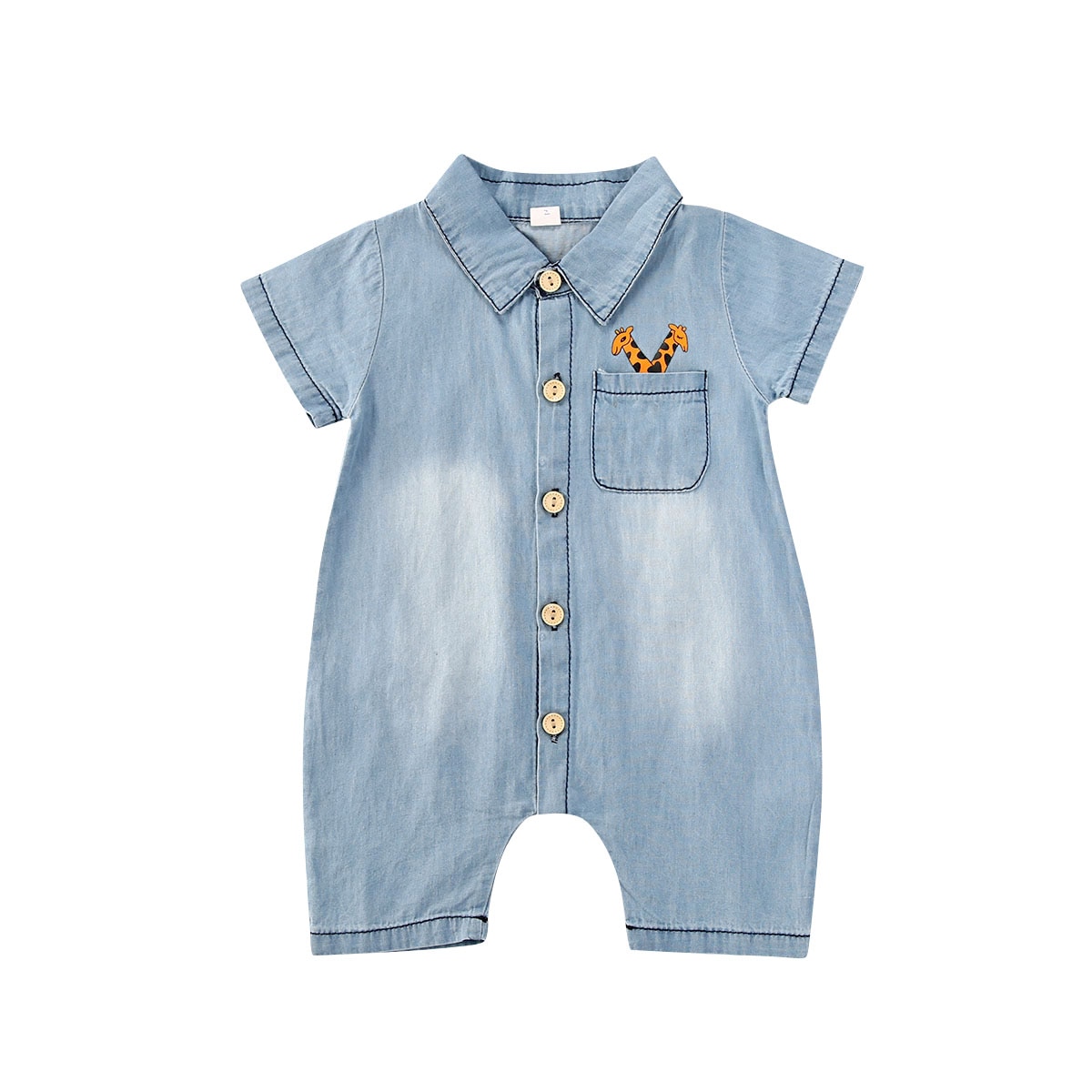 0-18M Neugeborenen Baby Jungen Denim Strampler Tier Kurzarm Drehen Unten Kragen Sommer Overalls Kleidung