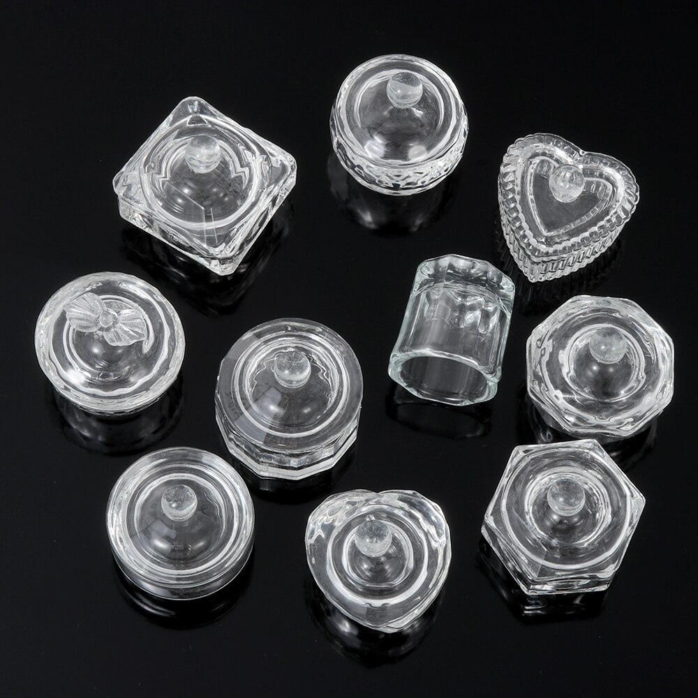 1Pcs Multi-styles Acrylic Powder Liquid Crystal Glass Dappen Dish Lid Bowl Cup Holder Manicure Equipment Nail Art Tool