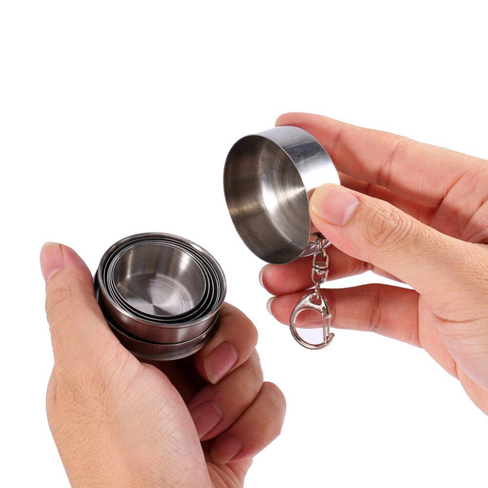 Thuis 75/140/240 ml Rvs Camping Vouwen Cup Draagbare Outdoor Sport Reizen Demontabel Inklapbare Cup Met sleutelhanger