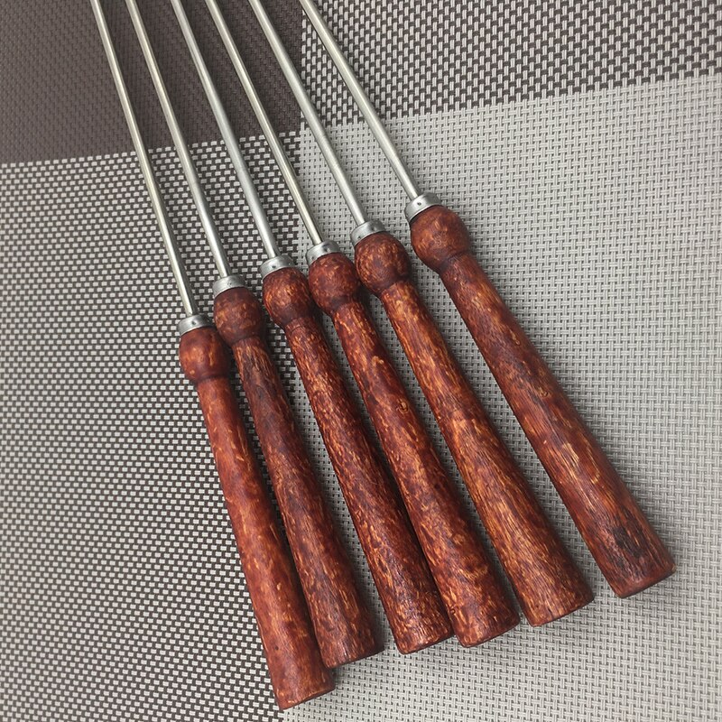 Rvs Barbecue Spies Bbq Kebab Stick Grill Naald Houten Handvat Kerst Bbq Party Naalden Tool Set 43Cm 16inch