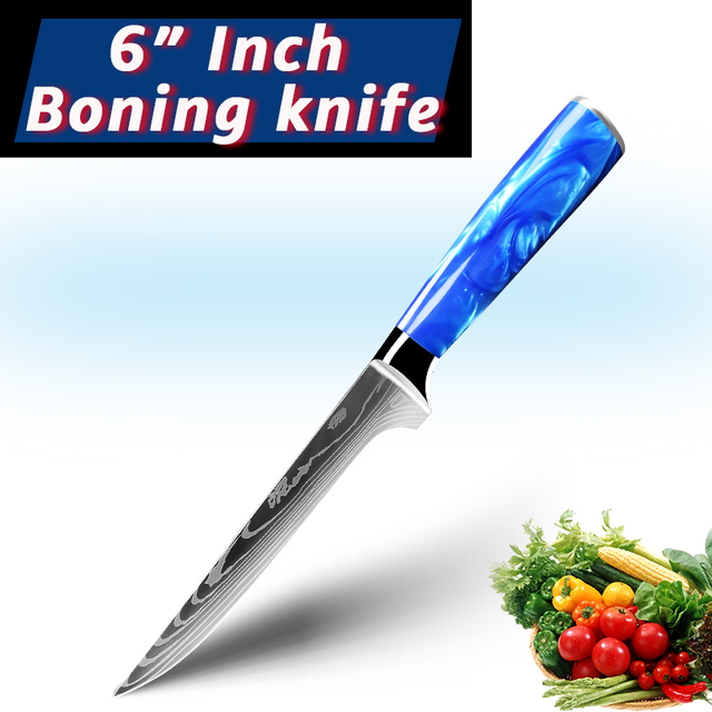 Kitchen Chef Knife Santoku Japanese Knife 7CR17 High Carbon Stainless Steel Damascus Drawing Meat Vegetable Knives: 6inch Boning knife