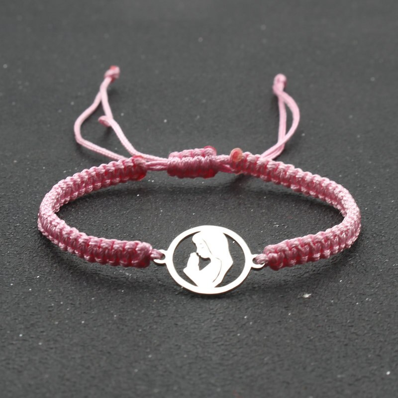 Lucky Rvs Maagd Maria Charm Armbanden Voor Vrouwen Mannen Koppels Handgemaakte Gevlochten Touw Ketting Armband Vriendschap Sieraden: Pink