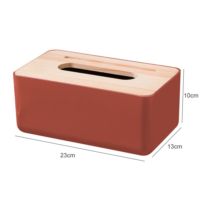 Plastic Tissue Doos Hout Bamboe Tissue Box Cover Ronde Witte Auto Tissue Houder Doos Voor Keuken Badkamer Wc Servet Container: Wood cover Red