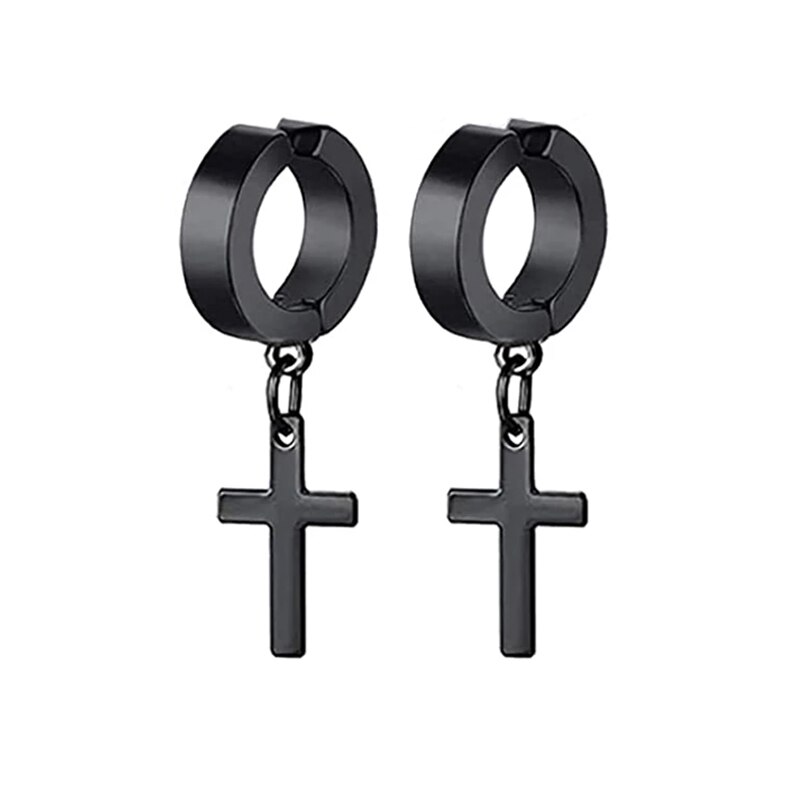 9 Pairs Rvs Hoepel Oorbellen Mannen En Vrouwen Oor Clips Huggie Niet-Geperforeerde Magnetische Oorbellen Set: StyleB-Black-1pairs