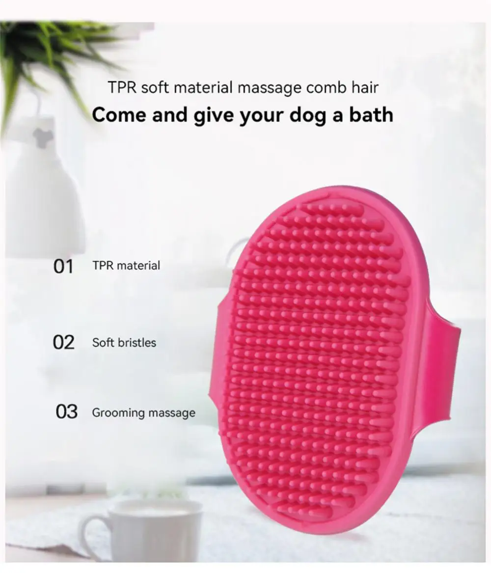 Escova de borracha macia para cães e gatos, pente de silicone para banho de animais de estimação, removedor de pelos, suprimentos para animais de estimação, equipamento de limpeza para lavagem de cães