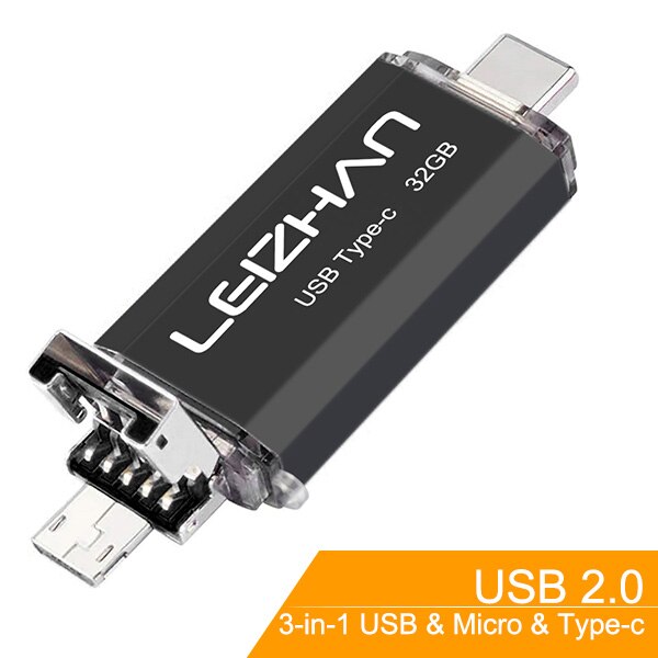 USB stick USB OTG Flash Drive para el teléfono android Samsung S10 S9 S8 S7 S5 S3 Huawei P30 P20 Pendrive USB C photo stick micro u disco: 16 GB / Type C-Micro-Black