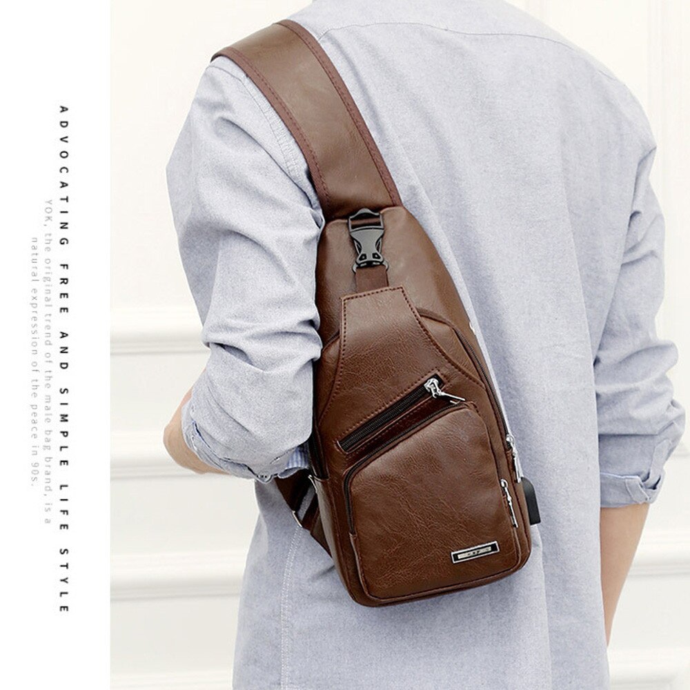 Chest Bag Usb Charging Crossbody Bags Pu Leather Shoulder Bag Package Back Pack Travel Outdoors Messenger Bag Сумка #YJ