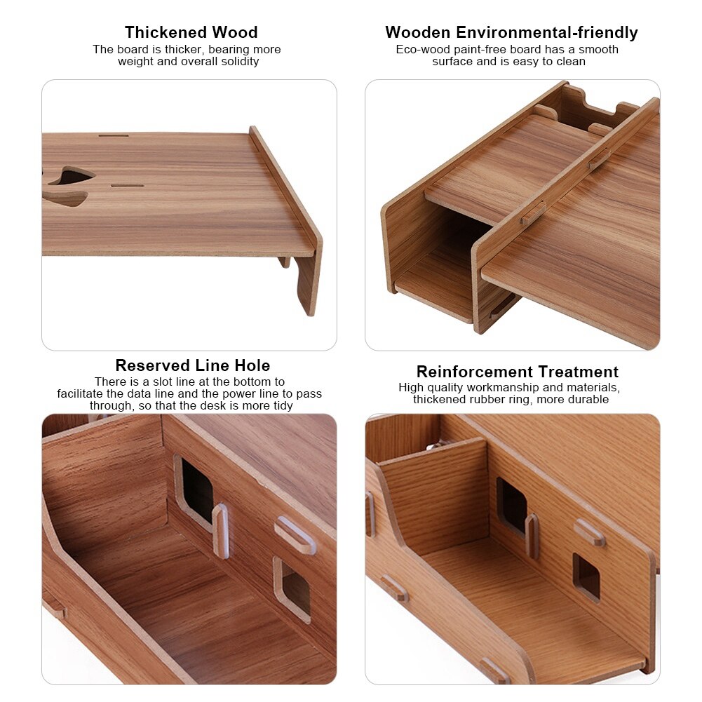 Multifunction Desktop Monitor Stand Computer Screen Riser DIY Home Office Storage Wooden Rack Laptop Stand Desk Holder