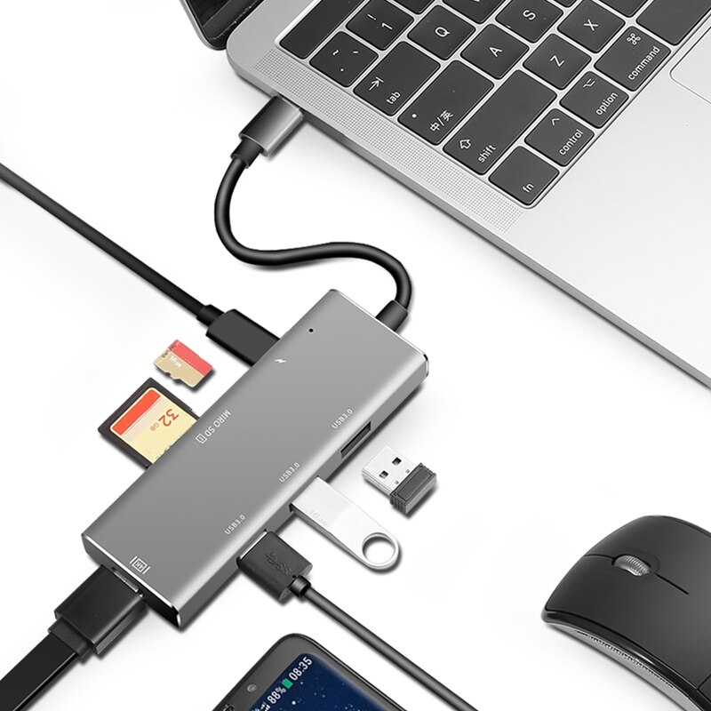 Yc740 Type-C Hub Docking Station 7 Poort Type C Uitbreiding Hdmi Lage Temperatuur Voor Accessoires Usb