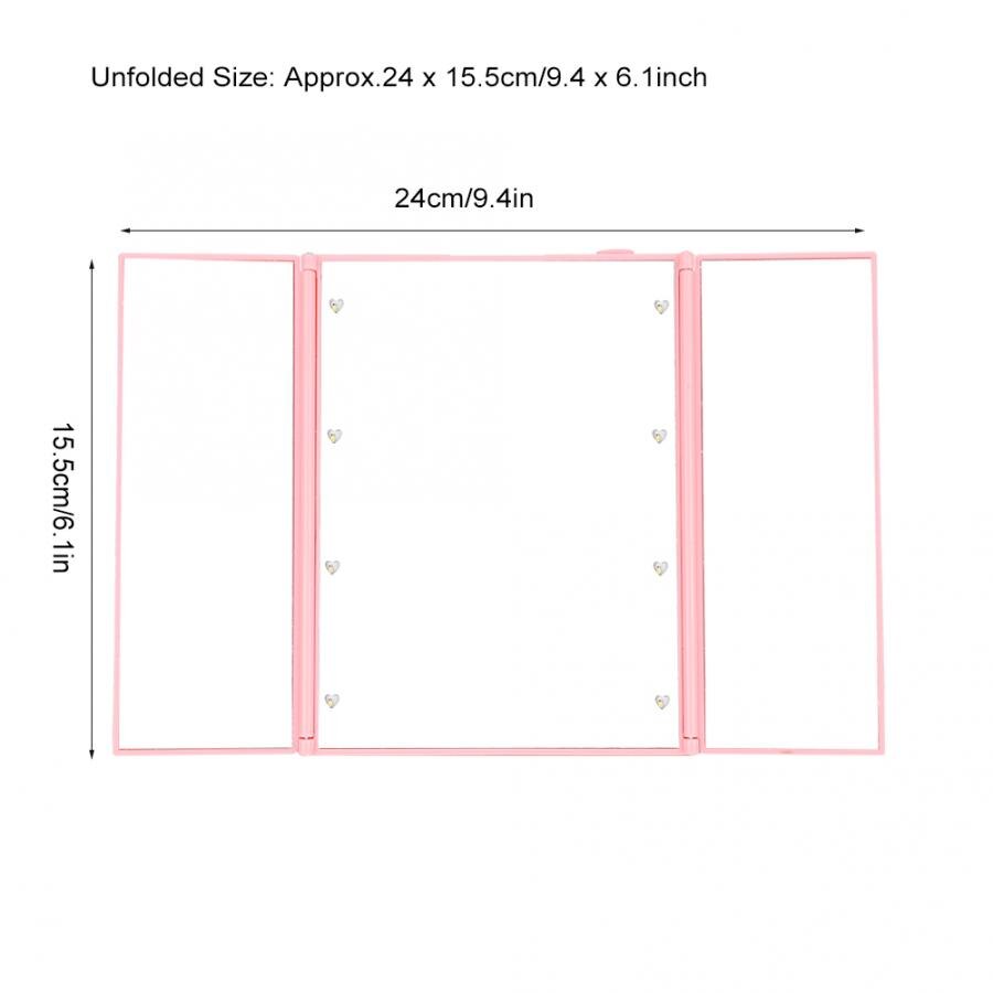 Led Mirror Pink LED Three Fold Makeup Mirror Folding Cosmetic Mirrors for Travel Bathroom Tabletop Pocket Mirror